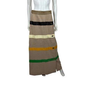 Vintage 70s Striped Skirt Womens Medium Multi Colored Stripes Wool Faux Leather